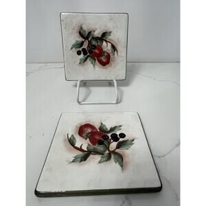 VTG Trivets Ceramic  Hand Painted Stonemite Berry Design-2